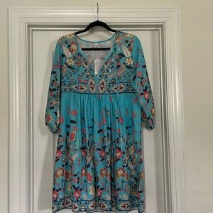 NWT mini dress - blue floral pattern,  size large